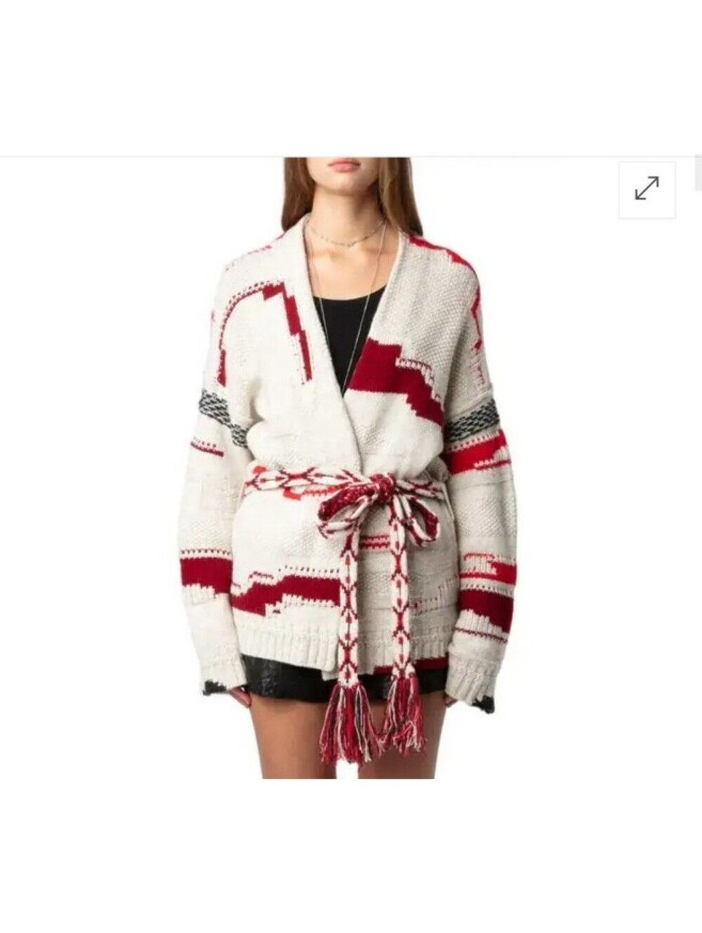 Zadig & Voltaire Stripe Tie Belt Wool & Cashmere Cardigan